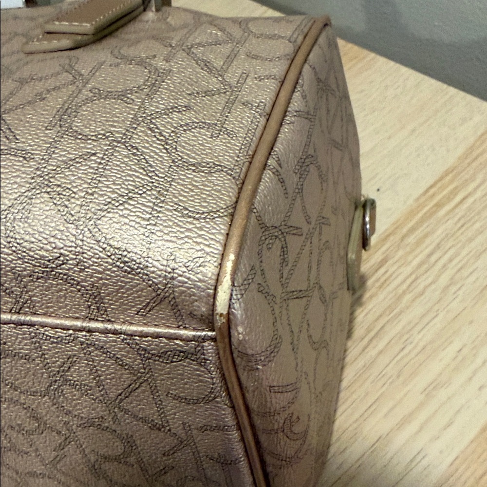 Calvin Klein Metallic Taupe Leather Satchel with Shoulder Strap/ Excellent - Picture 9 of 16